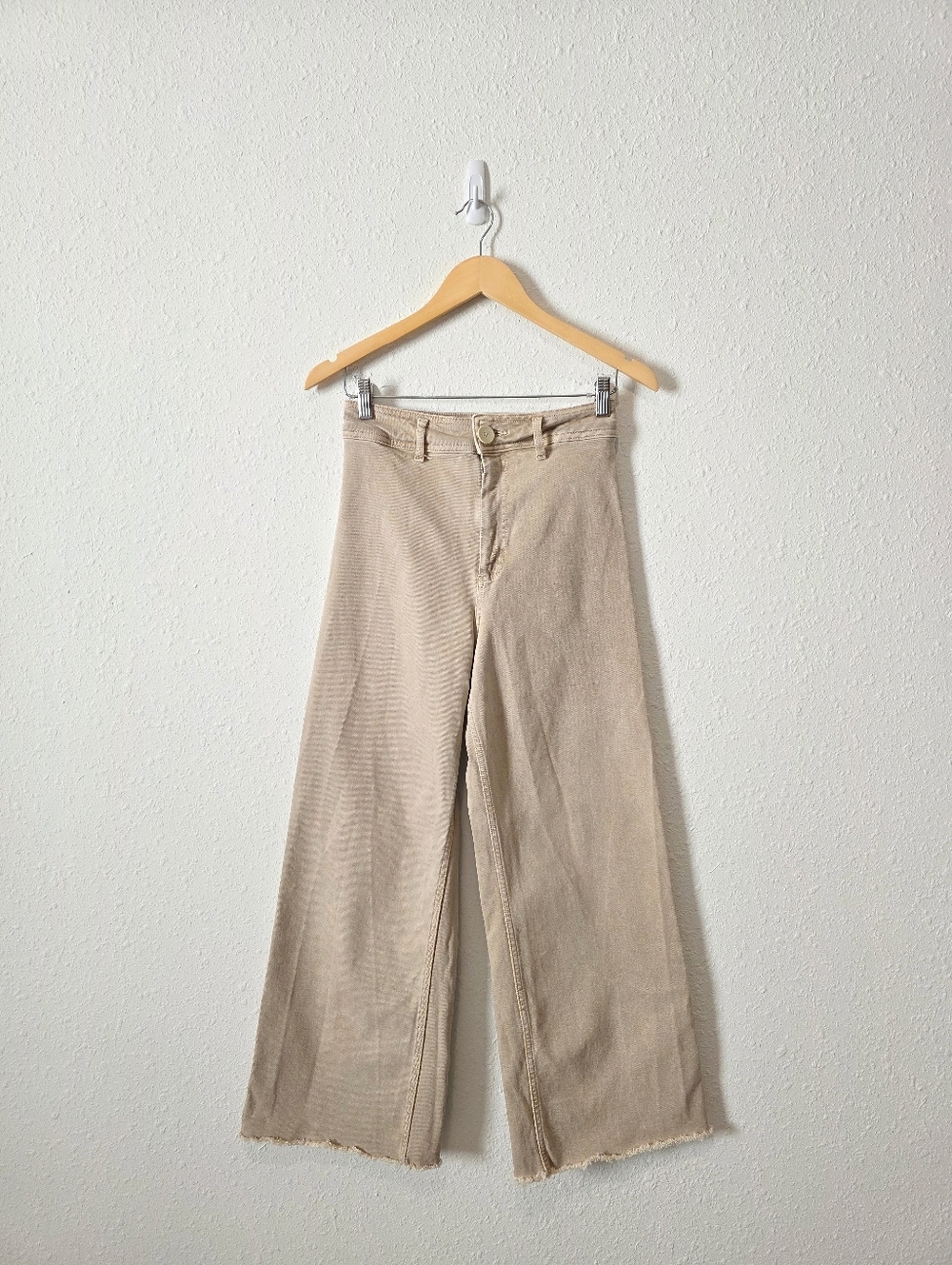 Zara Neutral High Rise Wide Leg Marine Jeans 6